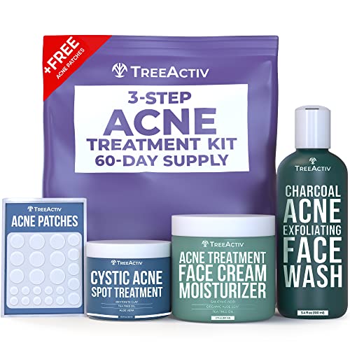 TreeActiv 3-Step Acne Treatment Kit | Charcoal Face Wash, Bentonite Pimple Sp...