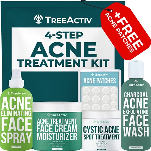 TreeActiv 4-Step Acne Treatment Kit | Sulfur Face Wash Exfoliant, Salicylic A...