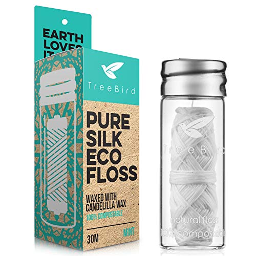 Biodegradable Dental Floss with a Refillable Glass Holder | Naturally Waxed w...