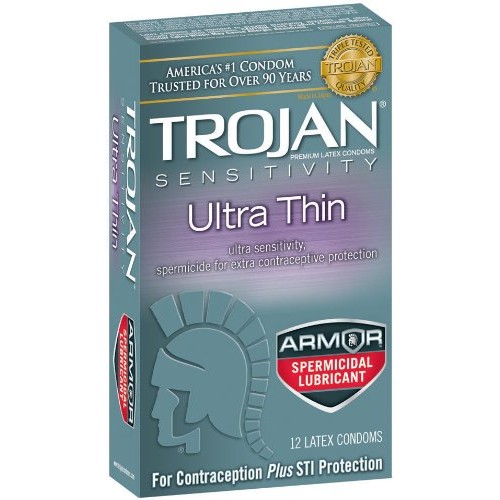 Trojan Condom Sensitivity Ultra Thin Spermicidal, 12 Count