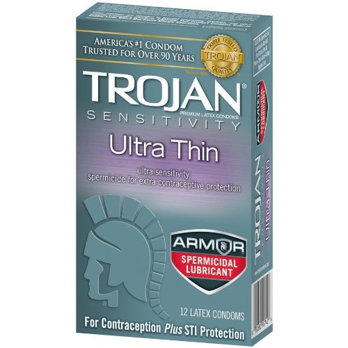 Trojan Condom Sensitivity Ultra Thin Spermicidal, 12 Count