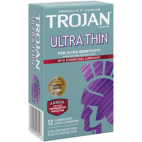 Trojan Condom Sensitivity Ultra Thin Spermicidal, 12 Count