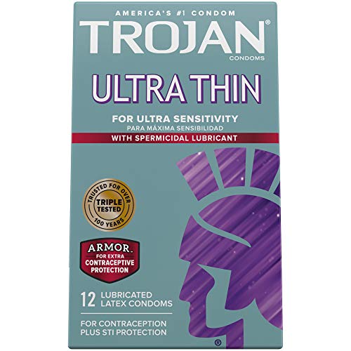 Trojan Condom Sensitivity Ultra Thin Spermicidal, 12 Count