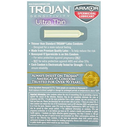 Trojan Condom Sensitivity Ultra Thin Spermicidal 2 Packs of 12 pc