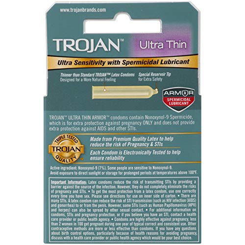 Trojan Condom Sensitivity Ultra Thin Spermicidal, 3 Count