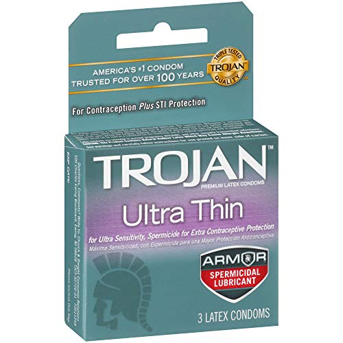 Trojan Condom Sensitivity Ultra Thin Spermicidal, 3 Count