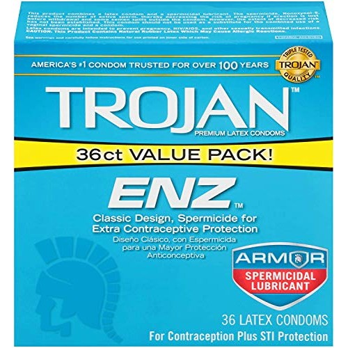 Trojan ENZ Armor Spermicidal Lubricated Condoms - 36 Count
