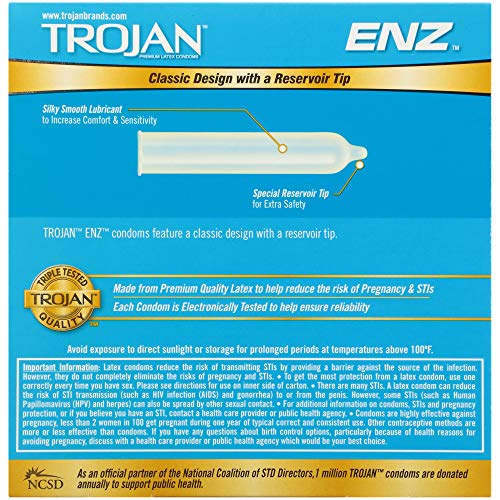 TROJAN ENZ Condoms For Contraception Plus STI Protection, 36 Count, 1 Pack