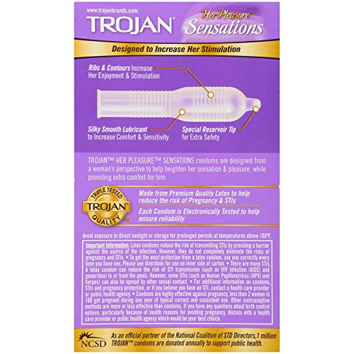 Trojan Her Pleasure Sensations Lubricated Condoms - 12 Count (Packaging May V...