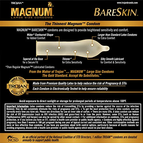 TROJAN MAGNUM BARESKIN Large Size Condoms, 24 Count