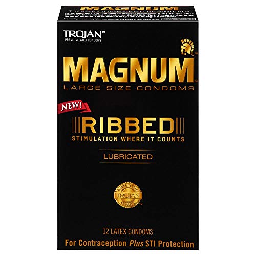 Trojan Magnum Ribbed Large Size Lubricated, 12 Pack