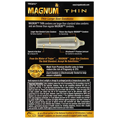 Trojan Magnum Thin Large Size Lubricated Condoms - 12 Count