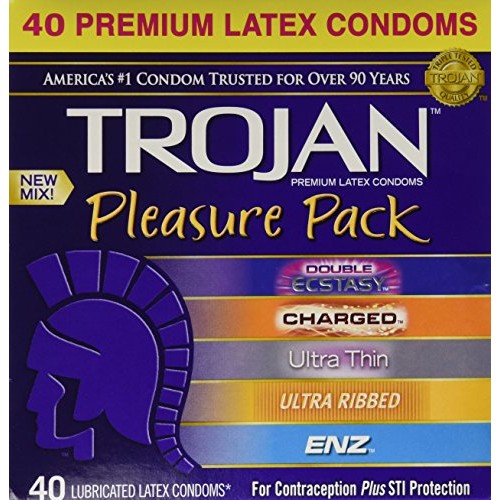 Trojan Pleasure Pack Lubricated Condoms Variety Pack (80 Condoms)