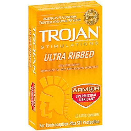 Trojan Ribbed Spermicidal Lubricant Condoms - 12 Pack TJ94550