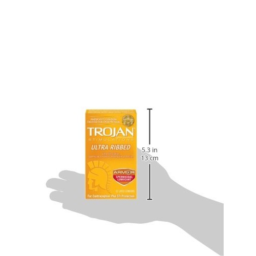 TROJAN Stimulations Ultra Ribbed Spermicidal Condoms, 12 Count