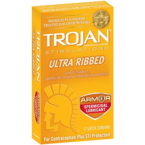 TROJAN Stimulations Ultra Ribbed Spermicidal Condoms, 12 Count
