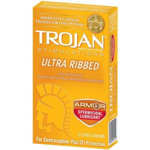 TROJAN Stimulations Ultra Ribbed Spermicidal Condoms, 12 Count