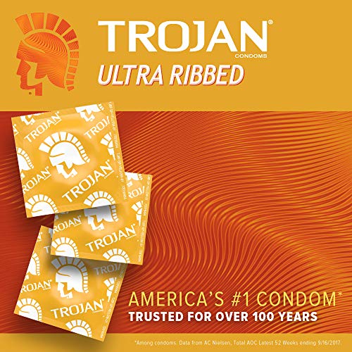 TROJAN Stimulations Ultra Ribbed Spermicidal Condoms, 12 Count