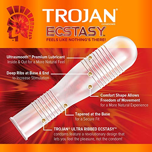 Trojan Ultra Ribbed Ecstasy Lubricated Condoms - 10 Count