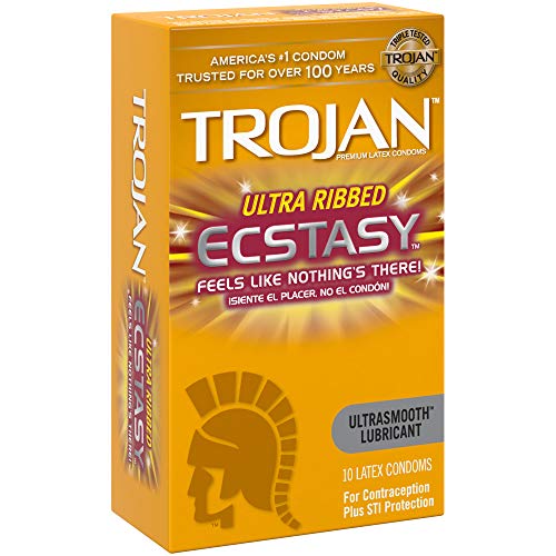 Trojan Ultra Ribbed Ecstasy Lubricated Condoms - 10 Count