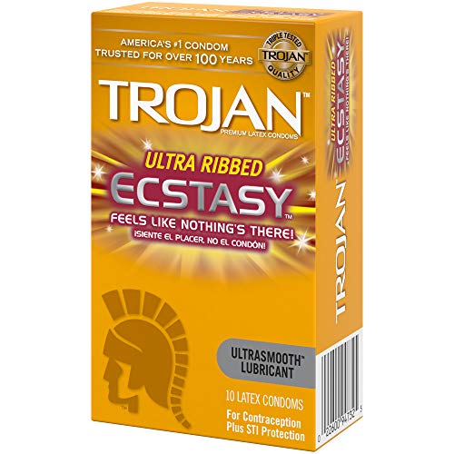 Trojan Ultra Ribbed Ecstasy Lubricated Condoms - 10 Count