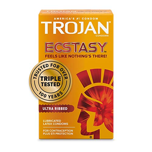 Trojan Ultra Ribbed Ecstasy Lubricated Condoms - 10 Count
