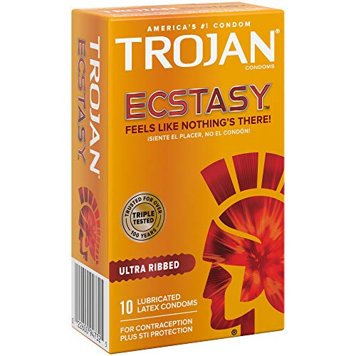 Trojan Ultra Ribbed Ecstasy Lubricated Condoms - 10 Count