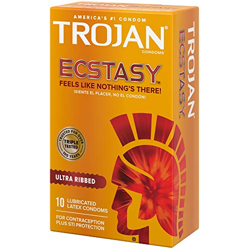 Trojan Ultra Ribbed Ecstasy Lubricated Condoms - 10 Count