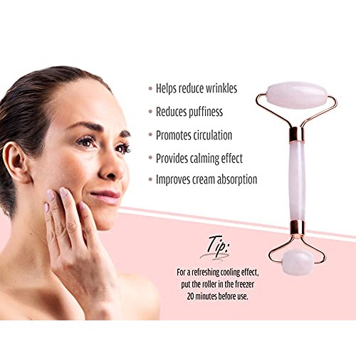Rose Quartz Face Roller - Face Massage Tool for Anti Aging and Natural Beauty...