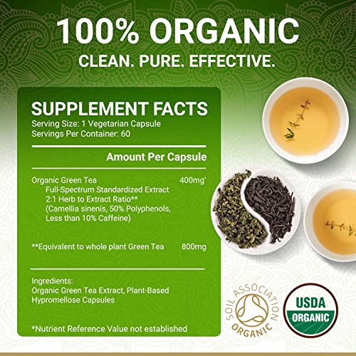 Organic Green Tea Extract Capsules – USDA Organic Certified | 60 Green Tea Ca...