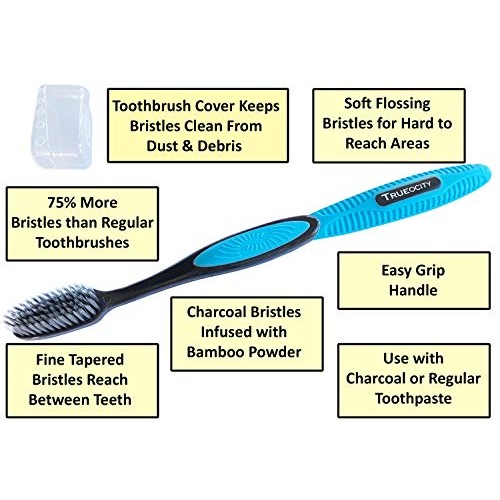 Soft Charcoal Toothbrush 6 Pack; Slim Flossing Bristles Reach Between Teeth &...