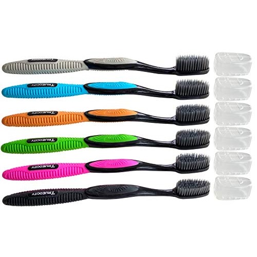 Soft Charcoal Toothbrush 6 Pack; Slim Flossing Bristles Reach Between Teeth &...