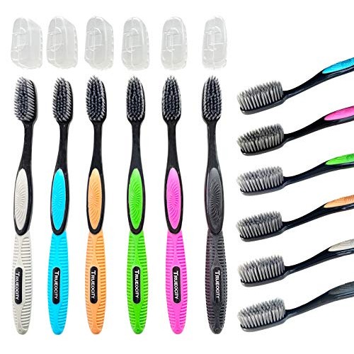 Soft Charcoal Toothbrush 6 Pack; Slim Flossing Bristles Reach Between Teeth &...