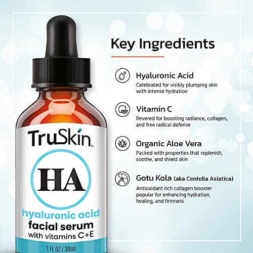 TruSkin Hyaluronic Acid Serum for Face with Vitamin C, Vitamin E and Green Te...