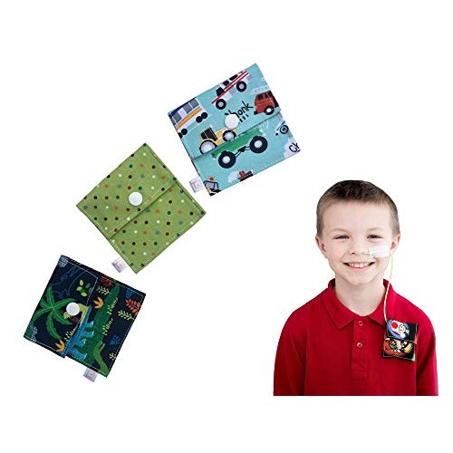 Tubie Pockets Feeding Tube NG NJ Securing Holder Pouch Dinosaur & Truck Theme...