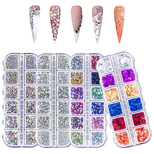 Rhinestones for Nail Art Decoration Foil Flakes Kit 5780Pcs-Tufusiur Nail Gem...