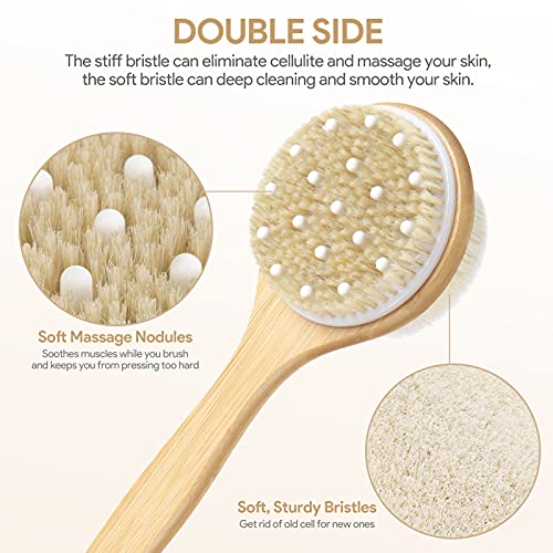 Dual-Sided Long Handle Shower Brush with Soft and Stiff Bristles,Tukuos Back ...