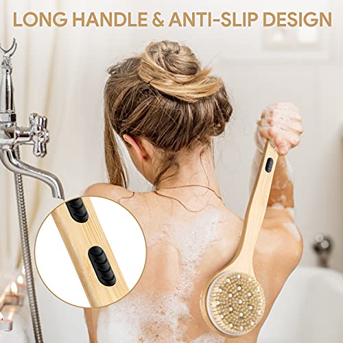 Dual-Sided Long Handle Shower Brush with Soft and Stiff Bristles,Tukuos Back ...