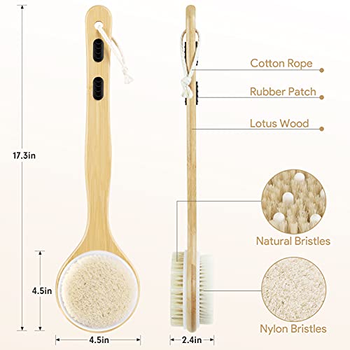 Dual-Sided Long Handle Shower Brush with Soft and Stiff Bristles,Tukuos Back ...