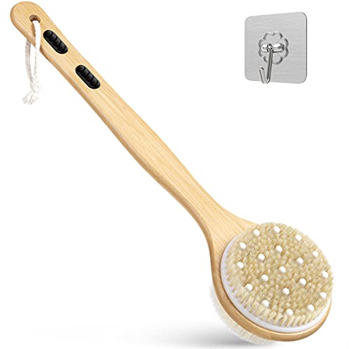 Dual-Sided Long Handle Shower Brush with Soft and Stiff Bristles,Tukuos Back ...