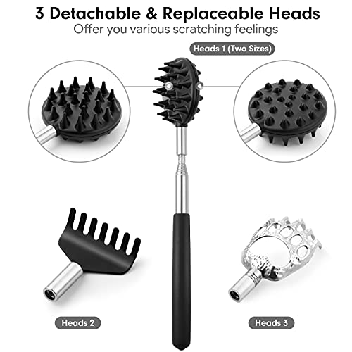 Telescoping Back Scratcher with 3Pcs Detachable Heads, Tukuos Portable Extend...