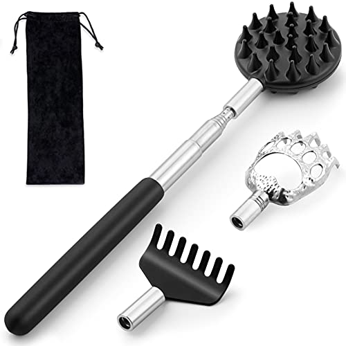 Telescoping Back Scratcher with 3Pcs Detachable Heads, Tukuos Portable Extend...