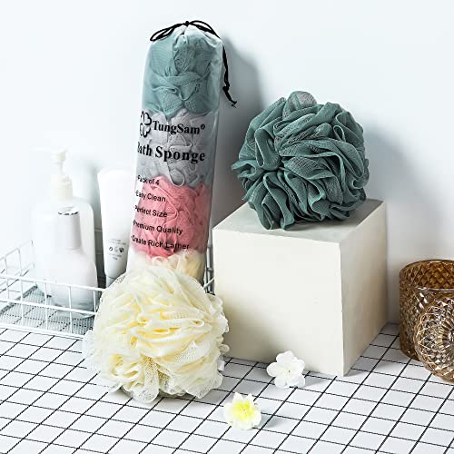 TungSam Bath Loofah Sponge, Pack of 4 Mesh Pouf Body Shower Scrubber. (Multi-...