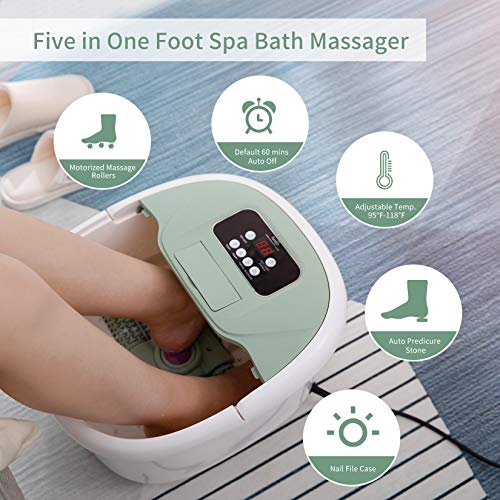 Foot Spa Massager with Heat Bath, Motorized Massage Rollers, Pumice Stone, Bu...
