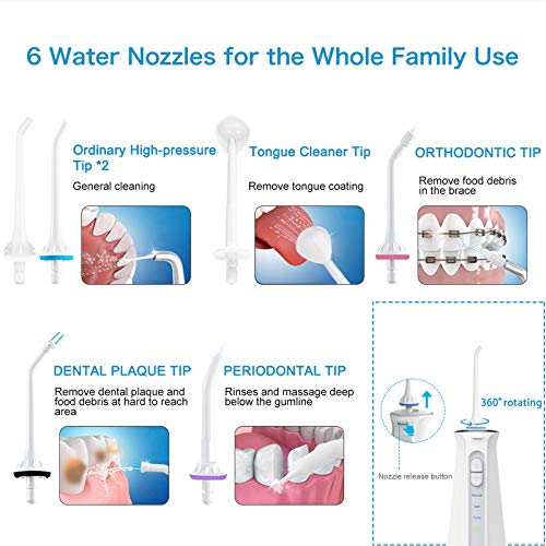 Cordless Water Dental Flosser for Teeth, Portable Oral Irrigator with 3 Modes...