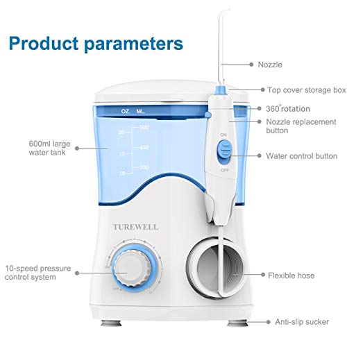 TUREWELL Water Dental Oral Irrigator for Teeth/Braces,10 Pressure Levels Wate...