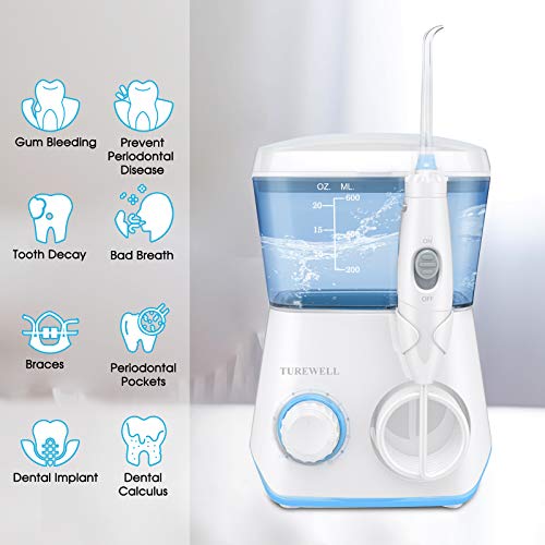 TUREWELL Water Flossing Oral Irrigator, 600ML Dental Water Teeth Cleaner 10 A...
