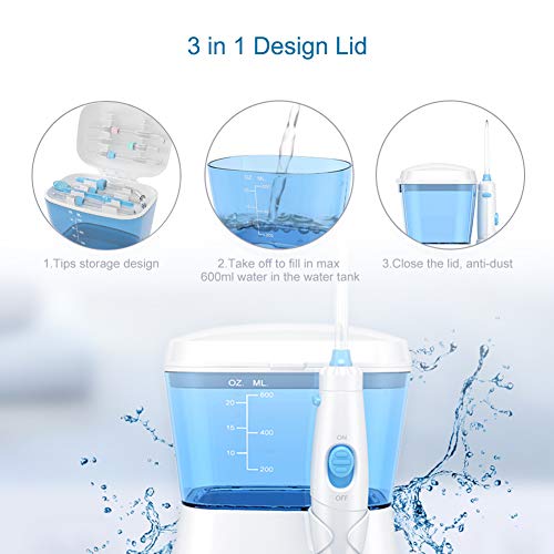 TUREWELL Water Flossing Oral Irrigator, 600ML Dental Water Teeth Cleaner 10 A...