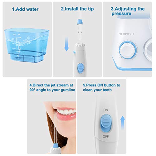 TUREWELL Water Flossing Oral Irrigator, 600ML Dental Water Teeth Cleaner 10 A...
