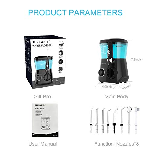 TUREWELL Water Flossing Oral Irrigator, 600ML Dental Water Teeth Cleaner 10 A...